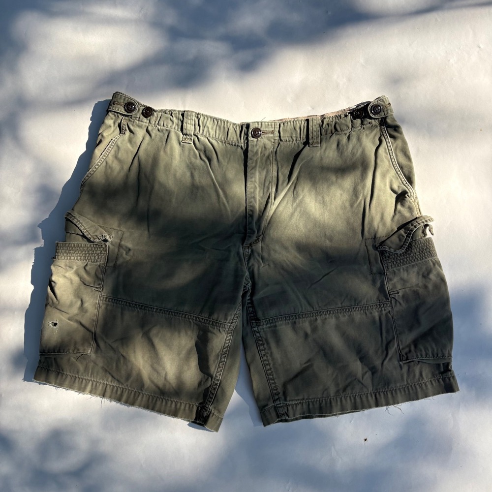 Polo Ralph Lauren Mens 42 Cargo Shorts Olive Green Distressed Classic Fit Cotton